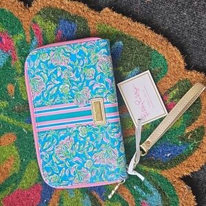 Lilly Pulitzer Floral Wristlet with Gold Accents